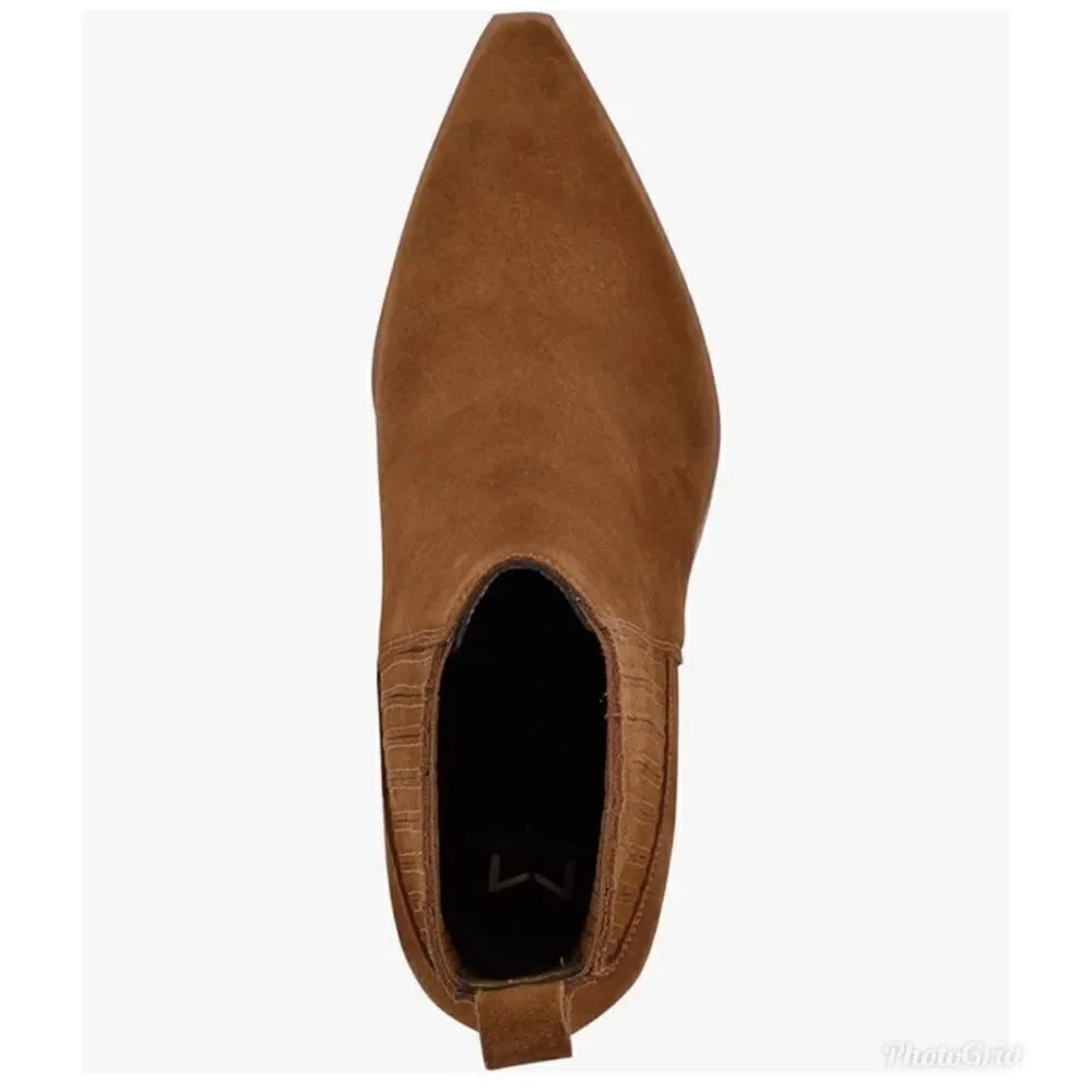 Revolve Marc Fisher Yarita Suede Leather Western Ankle Boot Bootie, Natural NWOT